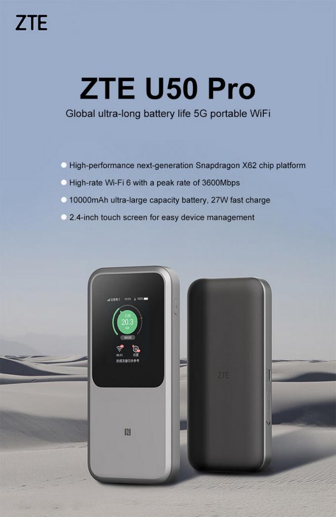 ZTE U50 Pro 5G Mobiler WLAN Router mit Qualcomm SDX62, WiFi 6 2.4G/5G AX3600 4G Wireless Hotspot mit 10000mAh Akku Powerbank 0